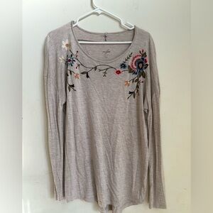 Alya brand Shirt - taupe - embroidered long Sleeve size L